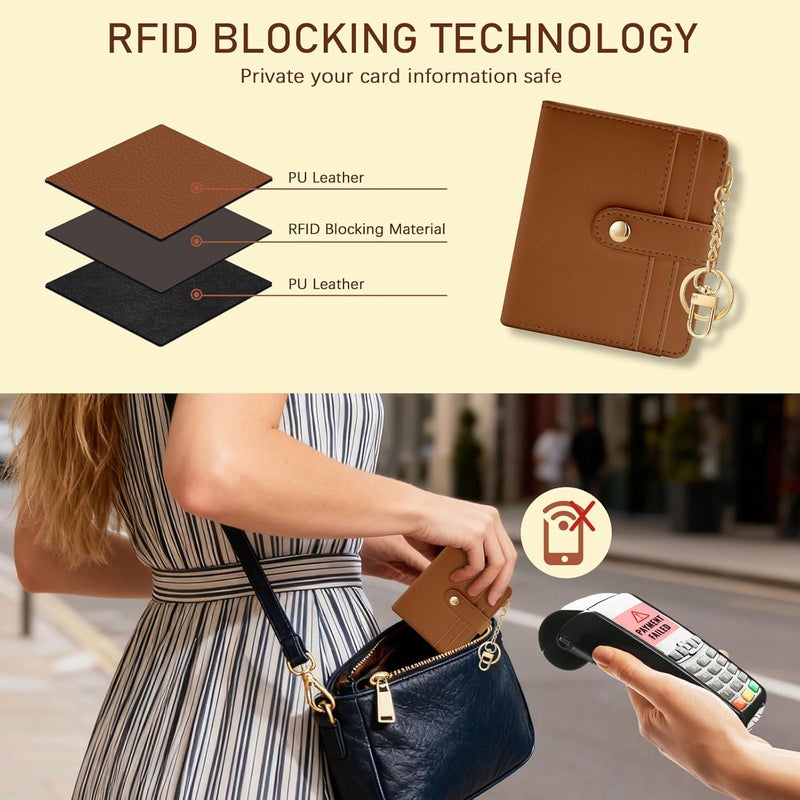 Jogjam Caramel Rfid Ladies Wallet, Small Slim Thin Compact Credit Card Women Wallet, PU Leather Bifold Cash Zipper Coin Pocket ID Window for Female Gifts - Image 3